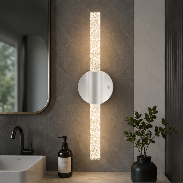 LuxRoyale Rechargeable Crystal Wall Sconce with Remote - Wireless Bubble LED Vanity Light