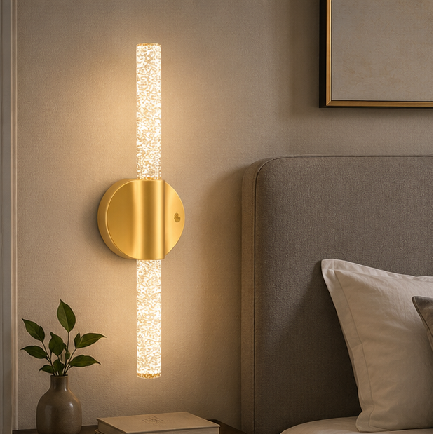 LuxRoyale Rechargeable Crystal Wall Sconce with Remote - Wireless Bubble LED Vanity Light