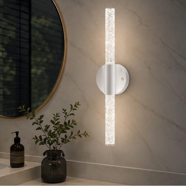 LuxRoyale Rechargeable Crystal Wall Sconce with Remote - Wireless Bubble LED Vanity Light