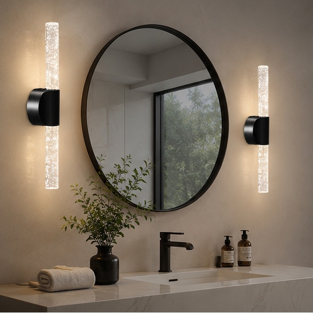 LuxRoyale Rechargeable Crystal Wall Sconce with Remote - Wireless Bubble LED Vanity Light