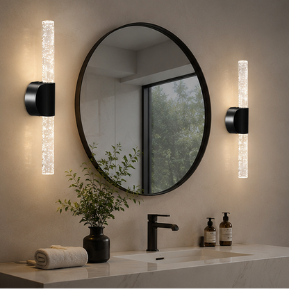 LuxRoyale Rechargeable Crystal Wall Sconce with Remote - Wireless Bubble LED Vanity Light