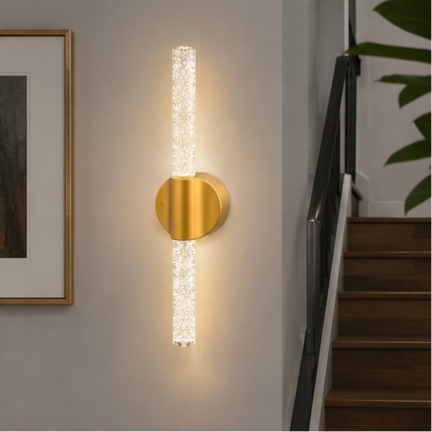 LuxRoyale Rechargeable Crystal Wall Sconce with Remote - Wireless Bubble LED Vanity Light