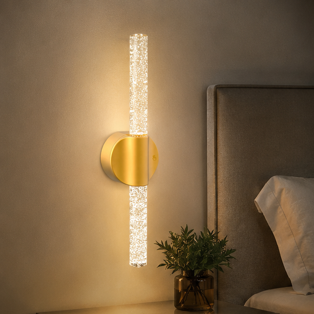 LuxRoyale Rechargeable Crystal Wall Sconce with Remote - Wireless Bubble LED Vanity Light