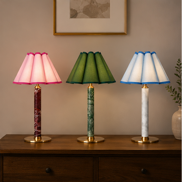 RoyaleGlow Cordless Alabaster Table Lamp - Dimmable LED & Cone Fabric Shade