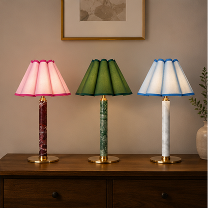 RoyaleGlow Cordless Alabaster Table Lamp - Dimmable LED & Cone Fabric Shade