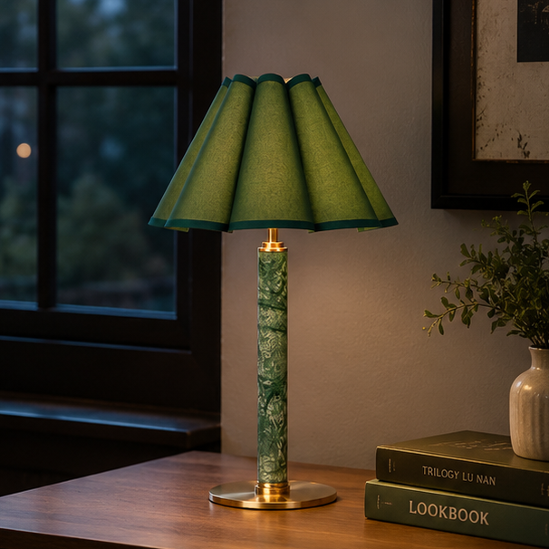 RoyaleGlow Cordless Alabaster Table Lamp - Dimmable LED & Cone Fabric Shade