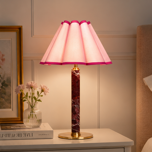 RoyaleGlow Cordless Alabaster Table Lamp - Dimmable LED & Cone Fabric Shade