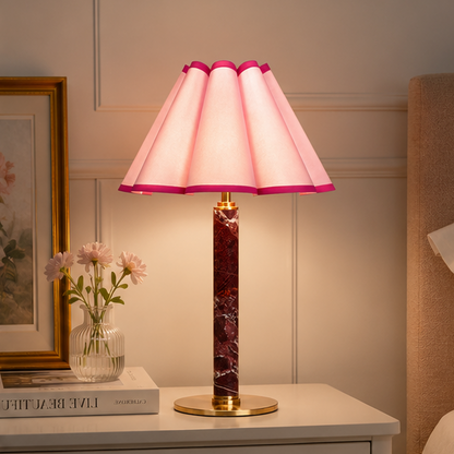 RoyaleGlow Cordless Alabaster Table Lamp - Dimmable LED & Cone Fabric Shade