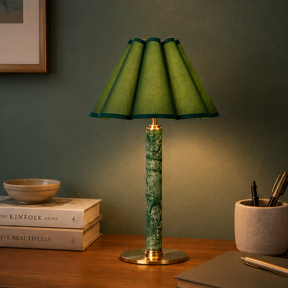 RoyaleGlow Cordless Alabaster Table Lamp - Dimmable LED & Cone Fabric Shade