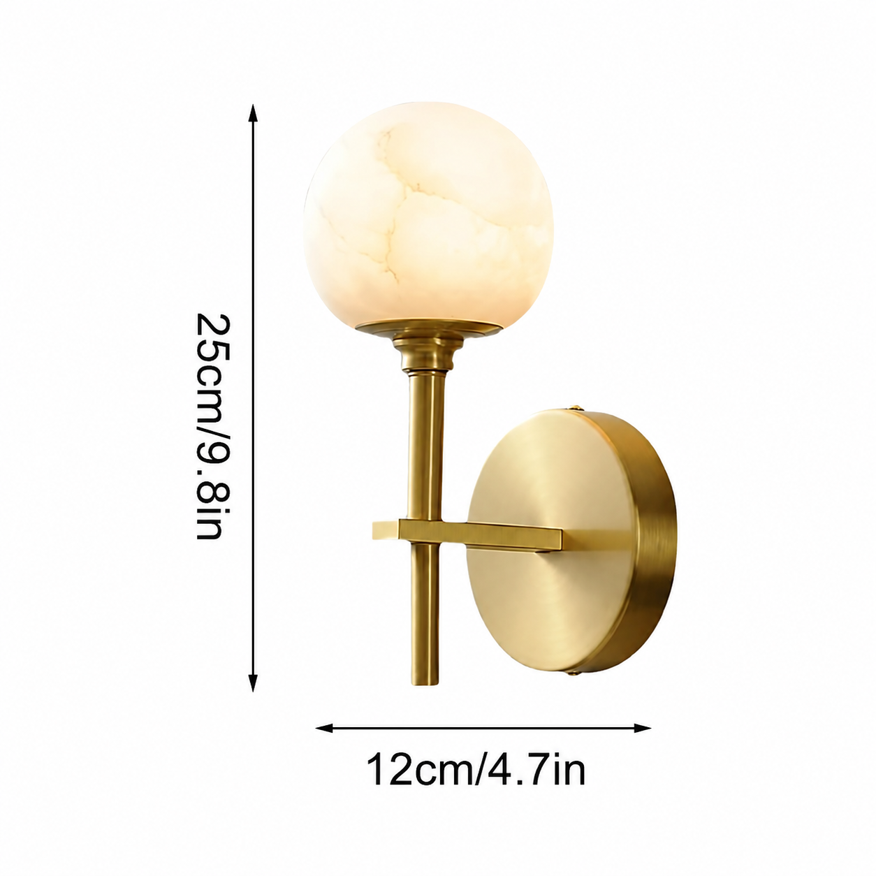 Royelux Modern Brass & Alabaster Globe Wall Sconce for Bedroom & Living Room.