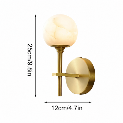 Royelux Modern Brass & Alabaster Globe Wall Sconce for Bedroom & Living Room.
