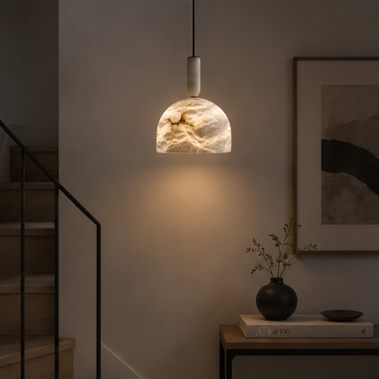 RoyaleGlow Modern Alabaster Pendant Light - Natural Stone & Copper Hanging Lamp