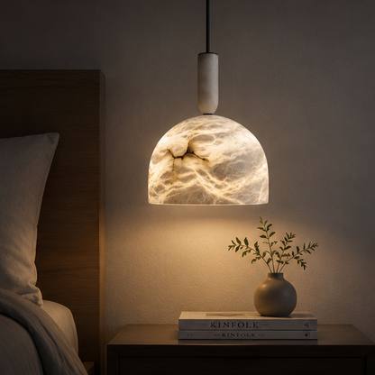 RoyaleGlow Modern Alabaster Pendant Light - Natural Stone & Copper Hanging Lamp