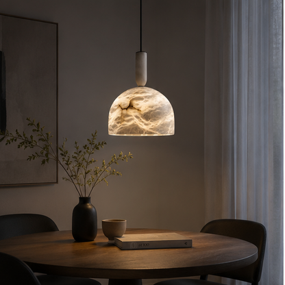 RoyaleGlow Modern Alabaster Pendant Light - Natural Stone & Copper Hanging Lamp