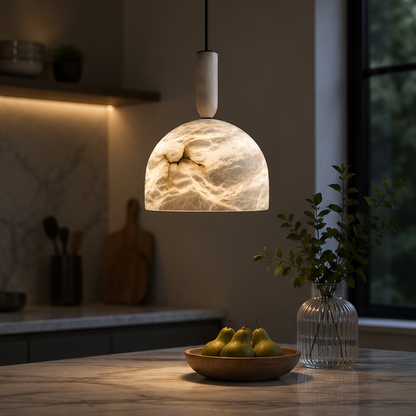 RoyaleGlow Modern Alabaster Pendant Light - Natural Stone & Copper Hanging Lamp