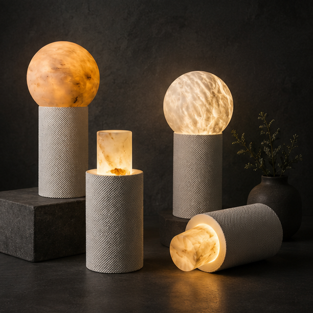 RoyaleGlow Japandi Alabaster Orb Table Lamp for Bedroom & Living Room Decor