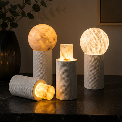 RoyaleGlow Japandi Alabaster Orb Table Lamp for Bedroom & Living Room Decor