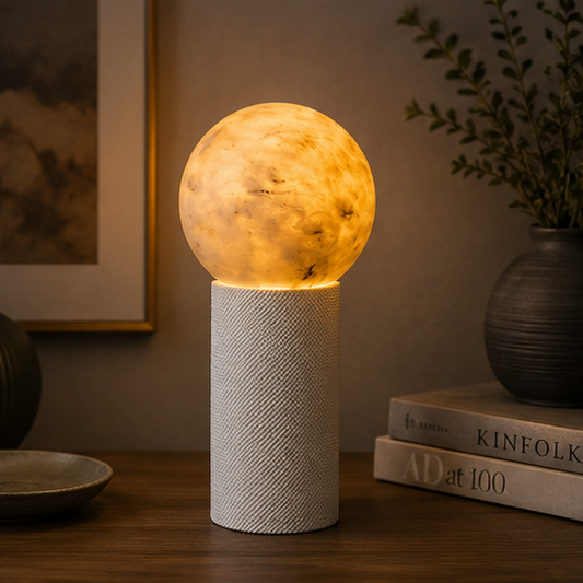 RoyaleGlow Japandi Alabaster Orb Table Lamp for Bedroom & Living Room Decor