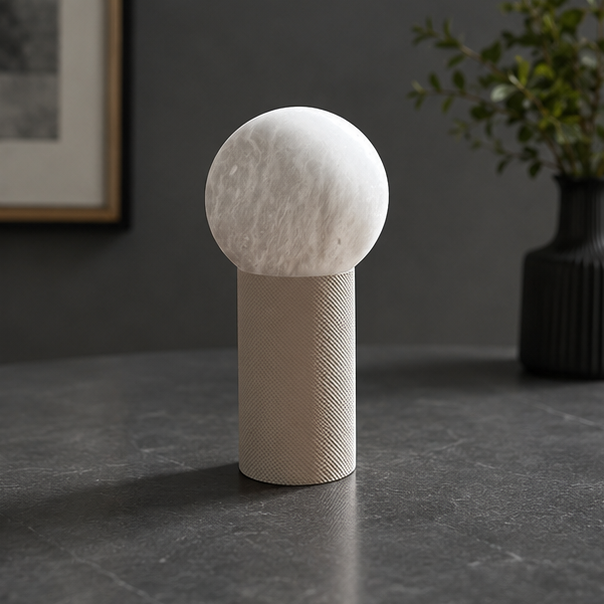 RoyaleGlow Japandi Alabaster Orb Table Lamp for Bedroom & Living Room Decor