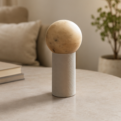 RoyaleGlow Japandi Alabaster Orb Table Lamp for Bedroom & Living Room Decor