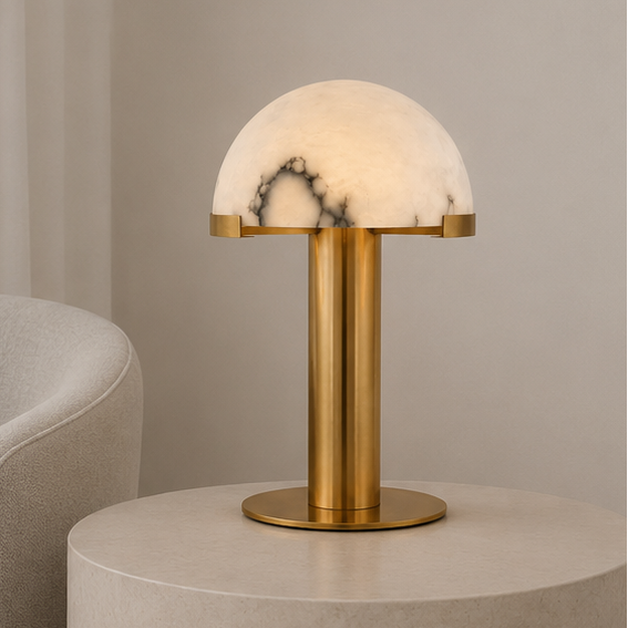RoyaleGlow Dimmable Alabaster & Metal LED Table Lamp for Bedroom & Living Room