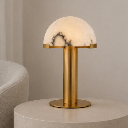 RoyaleGlow Dimmable Alabaster & Metal LED Table Lamp for Bedroom & Living Room