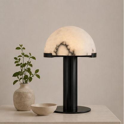 RoyaleGlow Dimmable Alabaster & Metal LED Table Lamp for Bedroom & Living Room