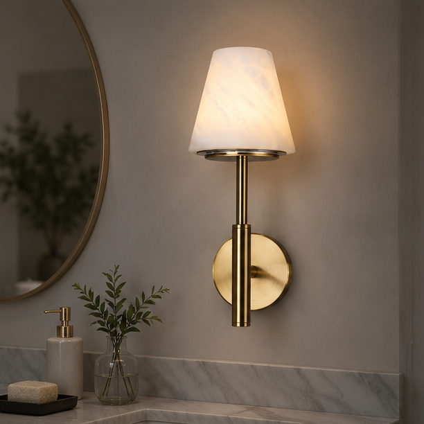 RoyaleGlow Wireless Alabaster Wall Sconce - Rechargeable LED Lamp with Remote Control