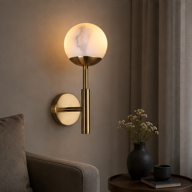 RoyaleGlow Wireless Alabaster Wall Sconce - Rechargeable LED Lamp with Remote Control