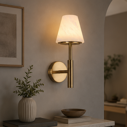 RoyaleGlow Wireless Alabaster Wall Sconce - Rechargeable LED Lamp with Remote Control