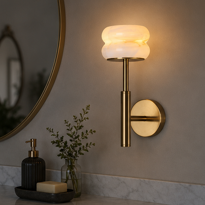 RoyaleGlow Wireless Alabaster Wall Sconce - Rechargeable LED Lamp with Remote Control