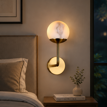 RoyaleGlow Wireless Alabaster Wall Sconce - Rechargeable LED Lamp with Remote Control