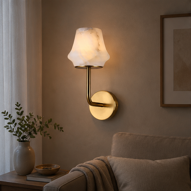RoyaleGlow Wireless Alabaster Wall Sconce - Rechargeable LED Lamp with Remote Control