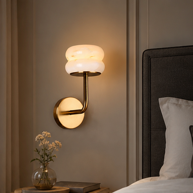 RoyaleGlow Wireless Alabaster Wall Sconce - Rechargeable LED Lamp with Remote Control