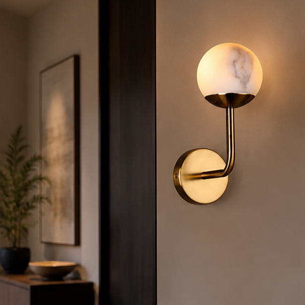 RoyaleGlow Wireless Alabaster Wall Sconce - Rechargeable LED Lamp with Remote Control