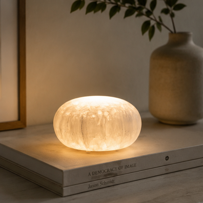RoyaleGlow Rechargeable Selenite Crystal Lamp for Peaceful Home & Office Decor