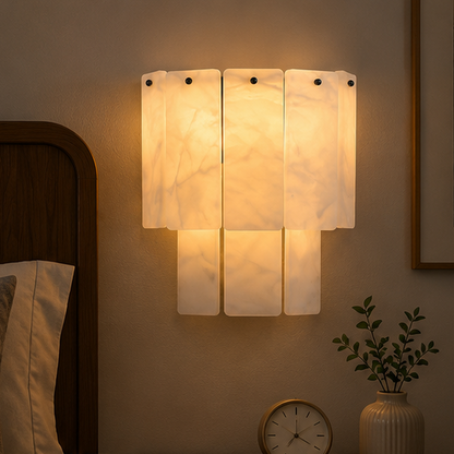 RoyaleGlow Modern Alabaster Wall Sconce - Luxury Layered Stone LED Light for Living Room