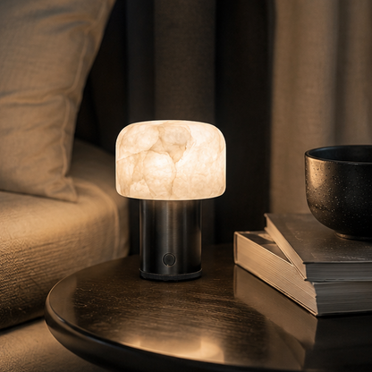 RoyaleGlow Alabaster Cordless Lamp - Modern Aluminum LED USB Rechargeable Table Lamp