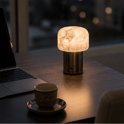 RoyaleGlow Alabaster Cordless Lamp - Modern Aluminum LED USB Rechargeable Table Lamp