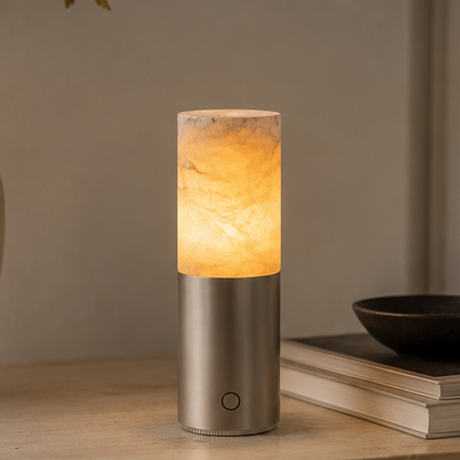 RoyaleGlow Alabaster Cordless Lamp - Modern Aluminum LED USB Rechargeable Table Lamp