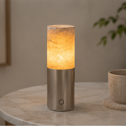 RoyaleGlow Alabaster Cordless Lamp - Modern Aluminum LED USB Rechargeable Table Lamp