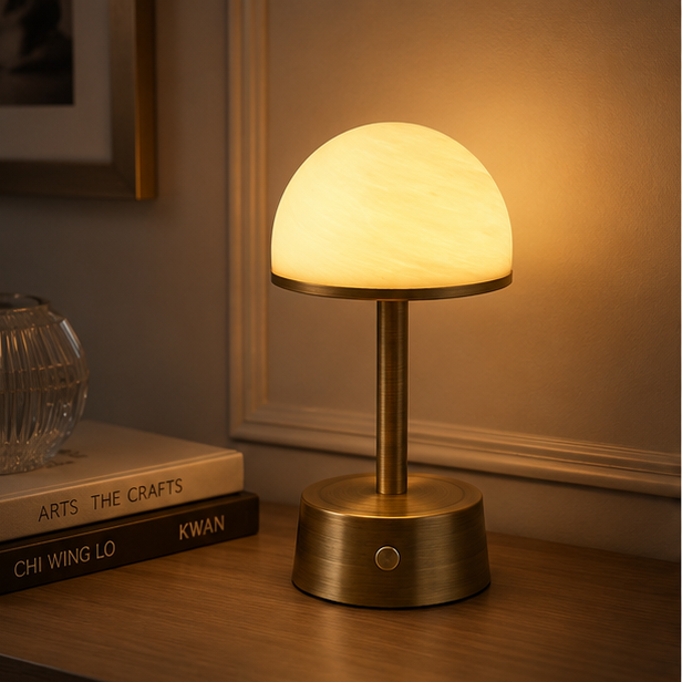 Royelux Rechargeable Alabaster Table Lamp - Cordless Touch Control LED Bedside Light