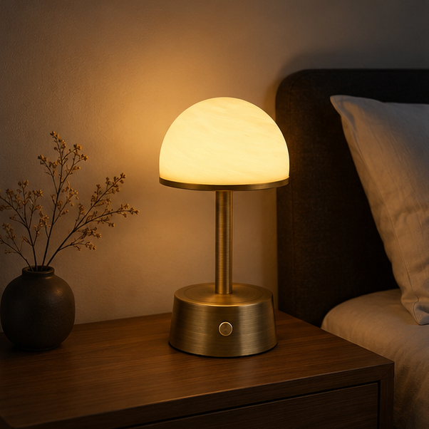 Royelux Rechargeable Alabaster Table Lamp - Cordless Touch Control LED Bedside Light