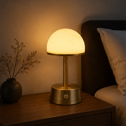 Royelux Rechargeable Alabaster Table Lamp - Cordless Touch Control LED Bedside Light