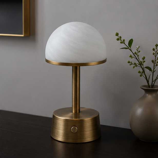 Royelux Rechargeable Alabaster Table Lamp - Cordless Touch Control LED Bedside Light