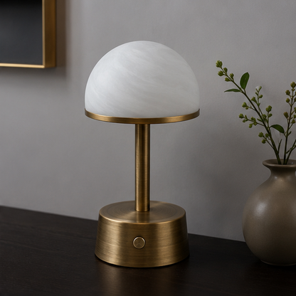 Royelux Rechargeable Alabaster Table Lamp - Cordless Touch Control LED Bedside Light