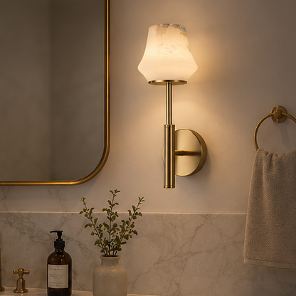 RoyaleGlow Wireless Alabaster Wall Sconce - Rechargeable LED Lamp with Remote Control