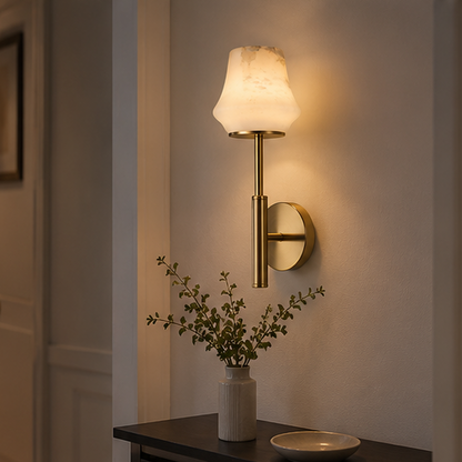 RoyaleGlow Wireless Alabaster Wall Sconce - Rechargeable LED Lamp with Remote Control
