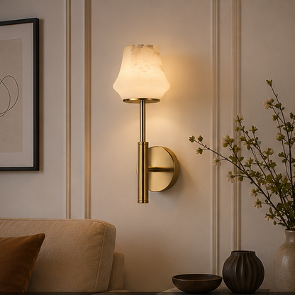 RoyaleGlow Wireless Alabaster Wall Sconce - Rechargeable LED Lamp with Remote Control