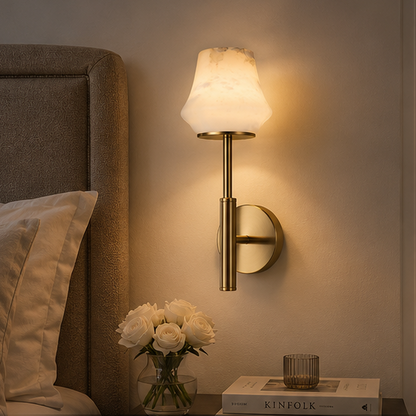 RoyaleGlow Wireless Alabaster Wall Sconce - Rechargeable LED Lamp with Remote Control